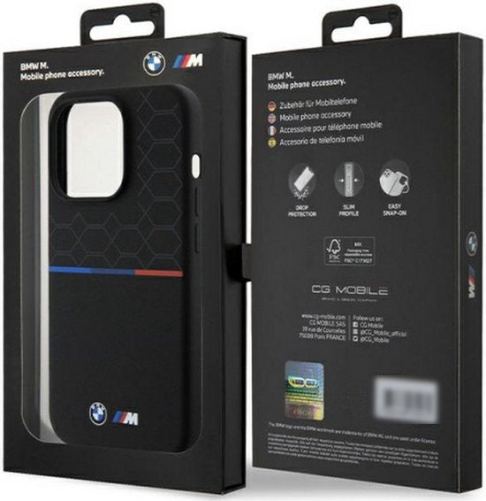 BMW M hoesje - MagSafe tricolor pattern - iPhone 15 Pro Max 6,7 inch - Zwart
