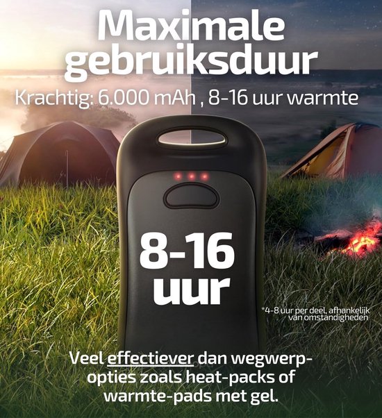 Reusable hand warmers - magnetic - 3 heat levels 37-52°C - 8-16 hours
