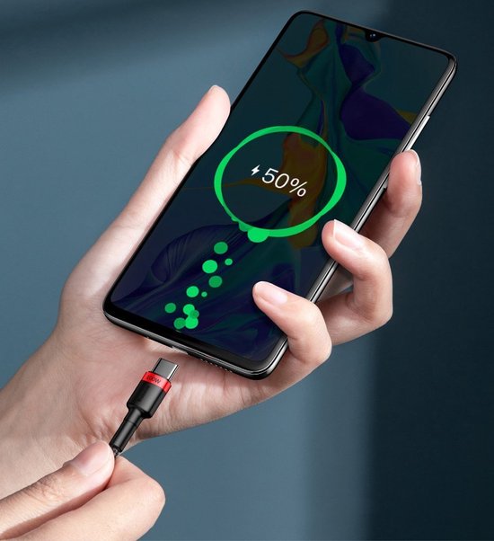 Baseus Cafule USB C Kabel naar USB C 2 meter zwart grijs - 5A - 100W - PD2.0 Power Delivery - QC3.0 Quick Charge - gewoven - velcro bandje