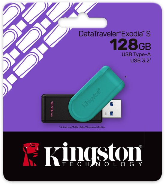 Kingston DataTraveler Exodia S USB-stick - USB 3.2 Gen 1 - 128GB - Black/Turquoise