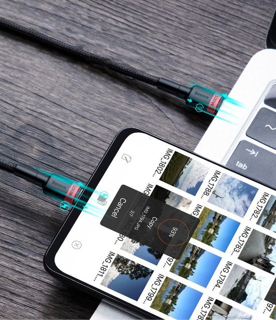 Baseus Cafule USB C Kabel naar USB C 2 meter zwart grijs - 5A - 100W - PD2.0 Power Delivery - QC3.0 Quick Charge - gewoven - velcro bandje