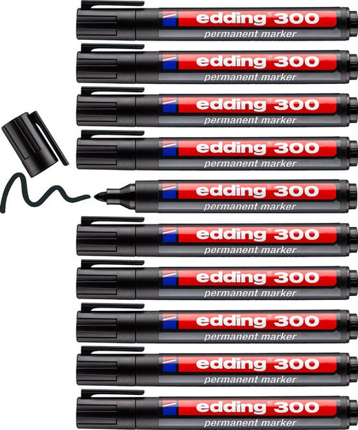 Edding 300 permanente marker set van 10 - ronde punt 1,5-3 mm - Zwart