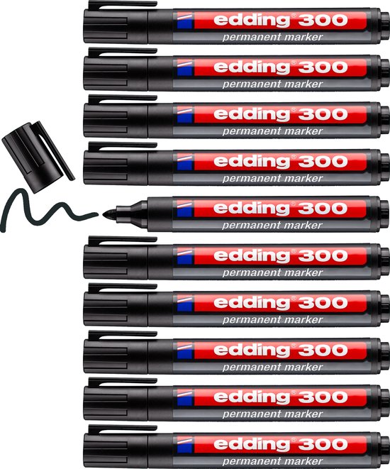 Edding 300 permanent marker set of 10 - round nib 1.5-3 mm - Black