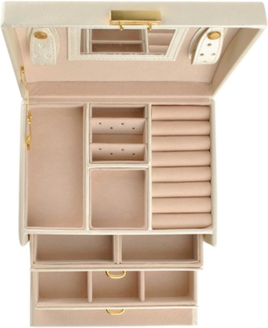 Beautylushh Jewelry Box - secure storage - Beige