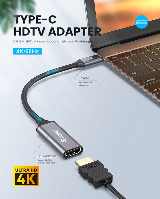 Equip 133491 video adapter - USB-C naar HDMI - 0,15m - Zwart