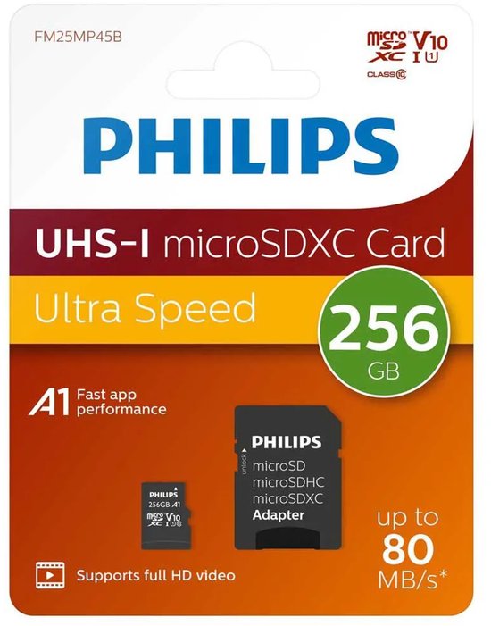 Philips micro SDXC memory card - 256 GB class 10 UHS-I U1 - including adapter