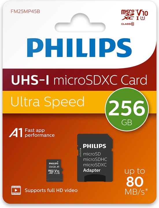 Philips micro SDXC memory card - 256 GB class 10 UHS-I U1 - including adapter
