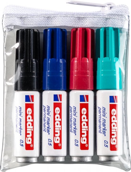 Edding 0.5 Permanent Mini Marker Set of 4 - Round Nib 1.5-3 mm - Black, Blue, Turquoise, Carmine Red