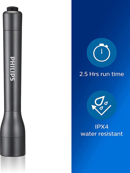 Philips SFL4002T/10 zaklamp - LED 110 lumen IPX4 inclusief 2 AA batterijen - Zwart