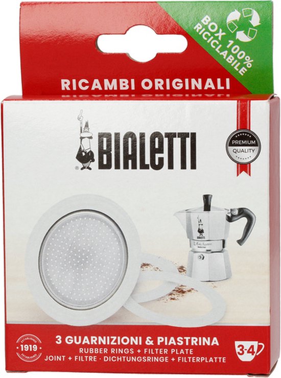 Bialetti filter plate set - aluminum 49 mm - 3 and 4 cup - includes 3 rubber gaskets