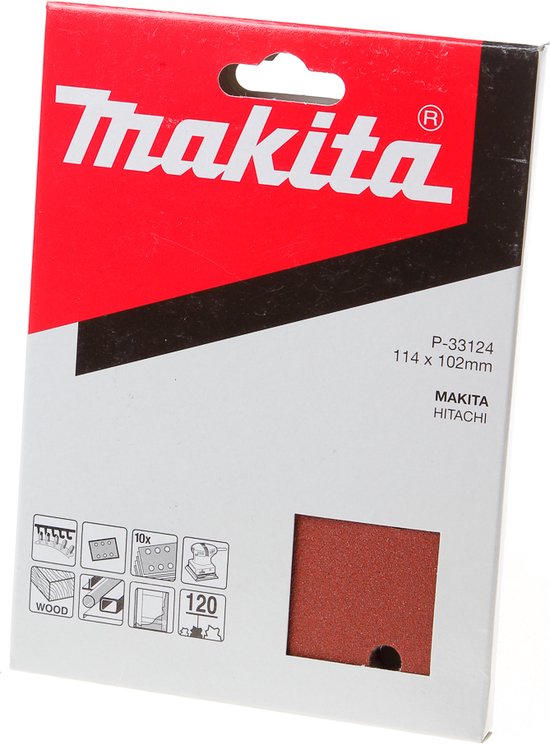 Makita Sanding Sheet - P-33124 Red delta velcro K120 - 114×102 mm - 10 pieces