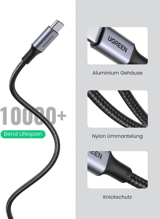 Ugreen USB-C Cable - Braided 100W 5A 1m - Black