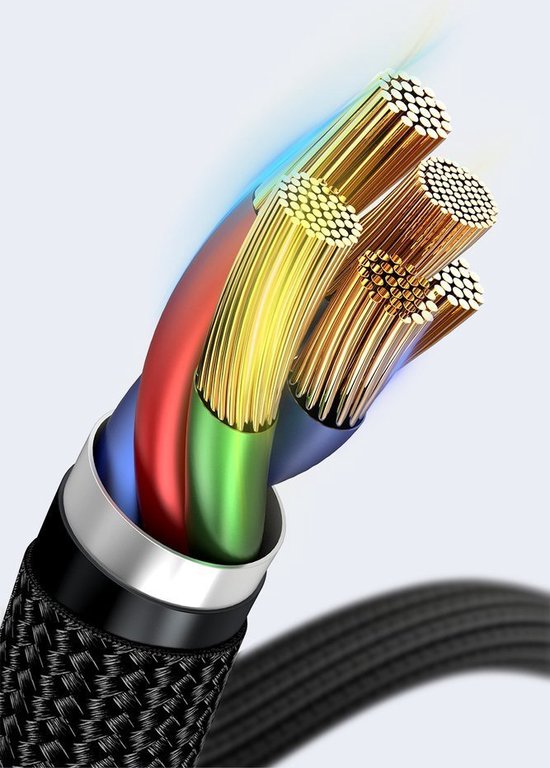 Baseus Cafule USB C Kabel naar USB C 2 meter zwart grijs - 5A - 100W - PD2.0 Power Delivery - QC3.0 Quick Charge - gewoven - velcro bandje