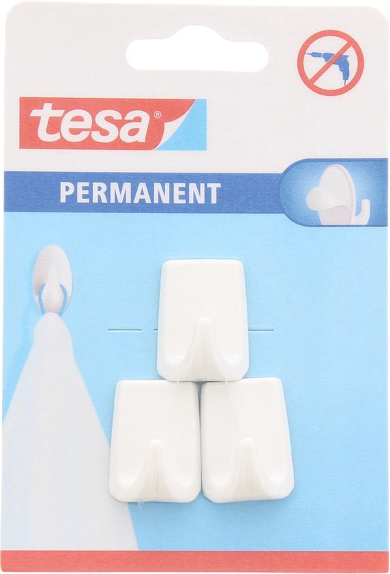 Tesa ophanghaken set van 3 - permanent zelfklevend 2×3 cm - Wit