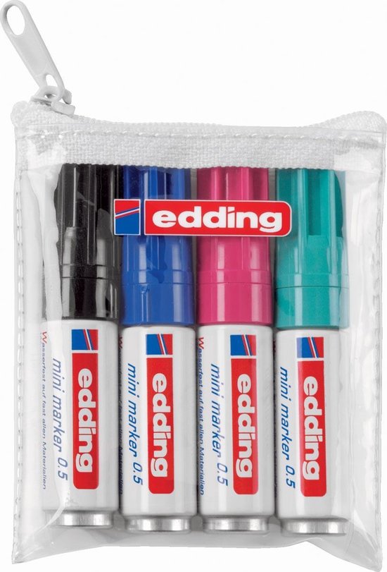 Edding 0.5 Permanent Mini Marker Set of 4 - Round Nib 1.5-3 mm - Black, Blue, Turquoise, Carmine Red