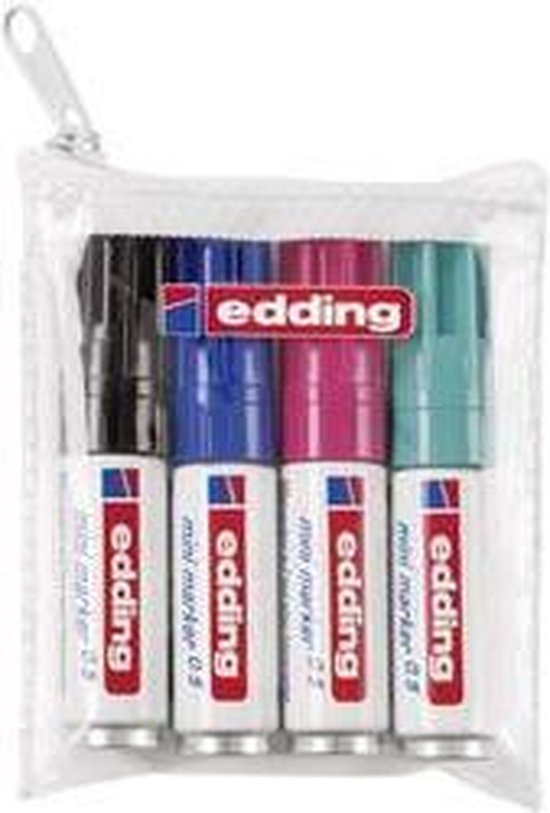 Edding 0.5 Permanent Mini Marker Set of 4 - Round Nib 1.5-3 mm - Black, Blue, Turquoise, Carmine Red