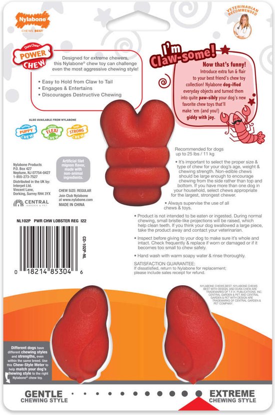 Nylabone hondenspeelgoed - Chew kreeft rundfilet - XL tot 35 kg - Rood