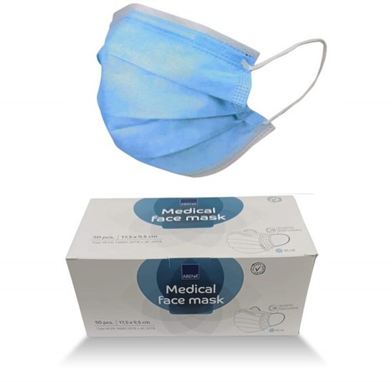Abena mondmaskers set van 50 - chirurgisch type IIR - wegwerp - Blauw