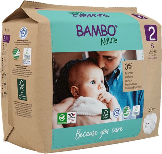 Bambo Nature luiers - maat 2 S - 3-6 kg - 30 stuks