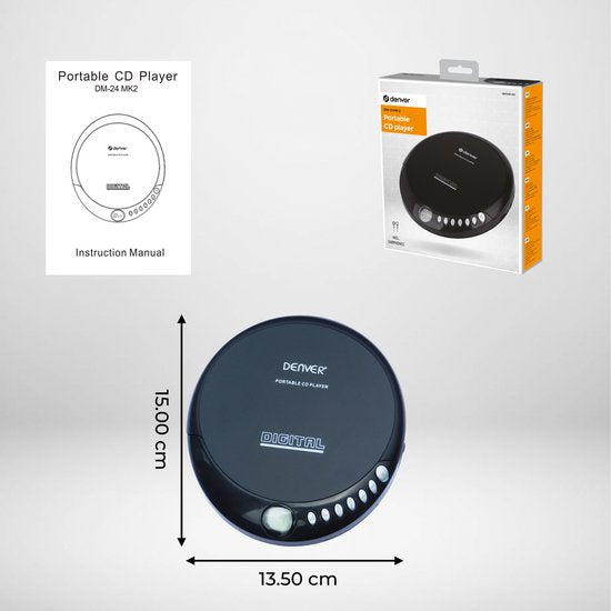 Denver DM24MK2 discman - draagbare cd-speler - CD/CD-R/CD-RW - inclusief oordopjes
