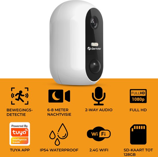 Denver beveiligingscamera IOB209 - draadloos voor binnen en buiten - Full HD met nachtzicht - WiFi en app - bewegingsdetectie