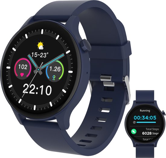 Denver SWC338BU smartwatch - Android iOS belfunctie - hartslagmeter saturatiemeter slaapmonitor - Blauw