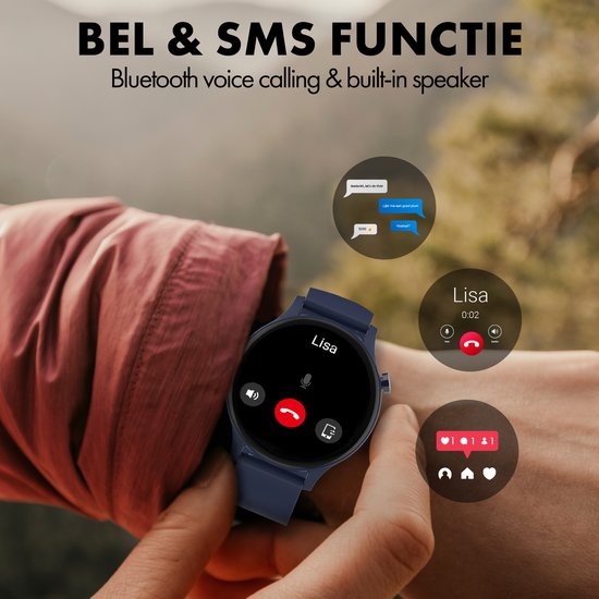 Denver SWC338BU smartwatch - Android iOS belfunctie - hartslagmeter saturatiemeter slaapmonitor - Blauw