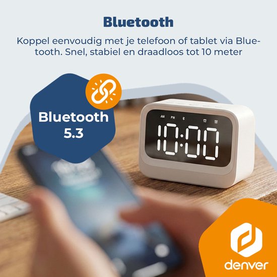 Denver digitale wekker EC54W - bluetooth speaker - dual alarm - LCD display - Wit