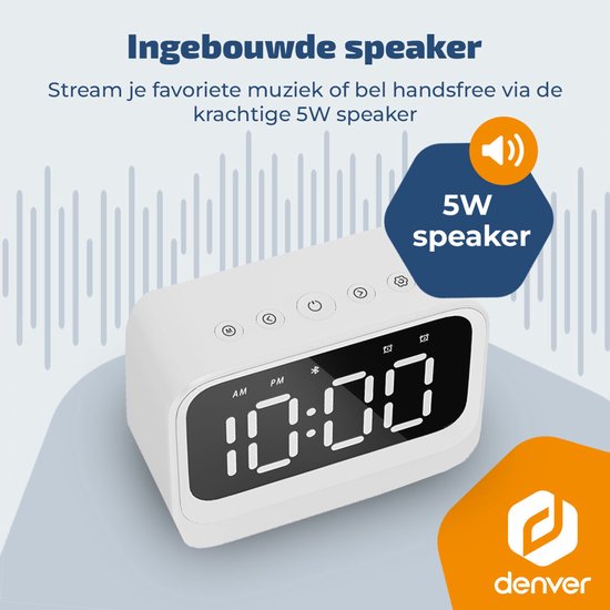 Denver digitale wekker EC54W - bluetooth speaker - dual alarm - LCD display - Wit