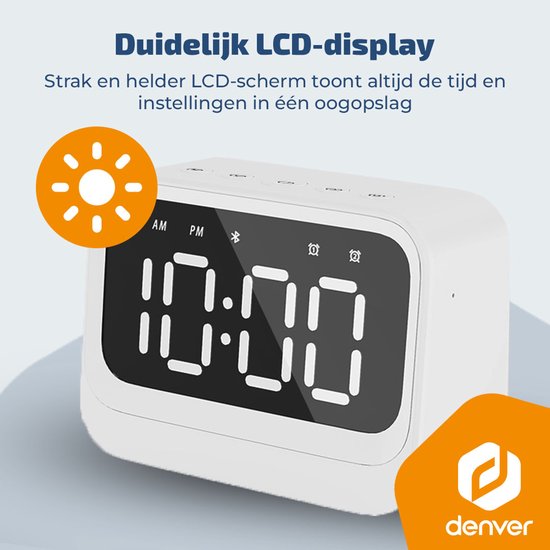 Denver digitale wekker EC54W - bluetooth speaker - dual alarm - LCD display - Wit