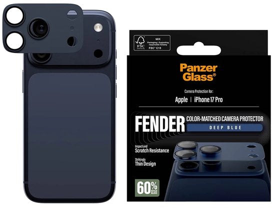 PanzerGlass FENDER cameraprotector - geschikt voor Apple iPhone 17 Pro - case friendly - Deep Blue