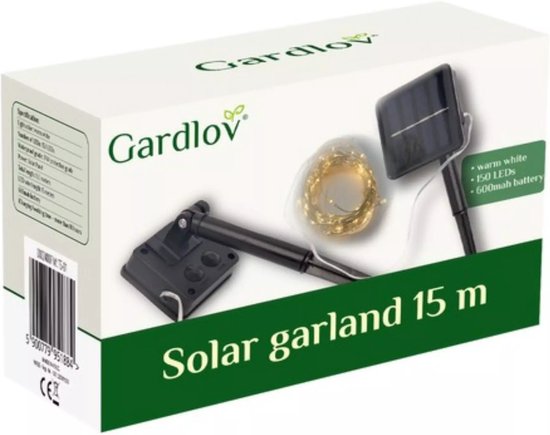 Gardlov solar lichtslinger - 15 m IP44 waterdicht 8 modi