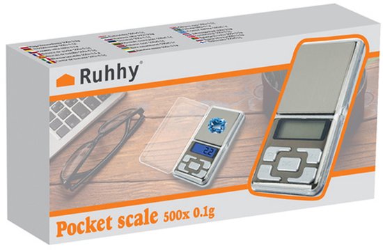 Ruhhy precisieweegschaal - 0,1-500 gram - compact - inclusief batterijen - Zilver