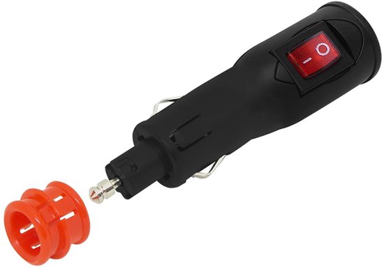BLOW W22 auto sigarettenaansteker plug - schakelaar 12V/24V 10A - zekeringbeveiliging - Zwart/Rood