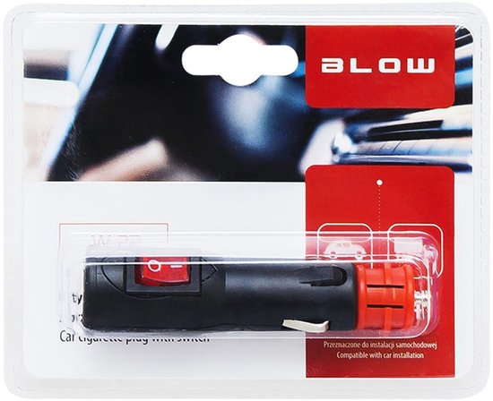 BLOW W22 auto sigarettenaansteker plug - schakelaar 12V/24V 10A - zekeringbeveiliging - Zwart/Rood