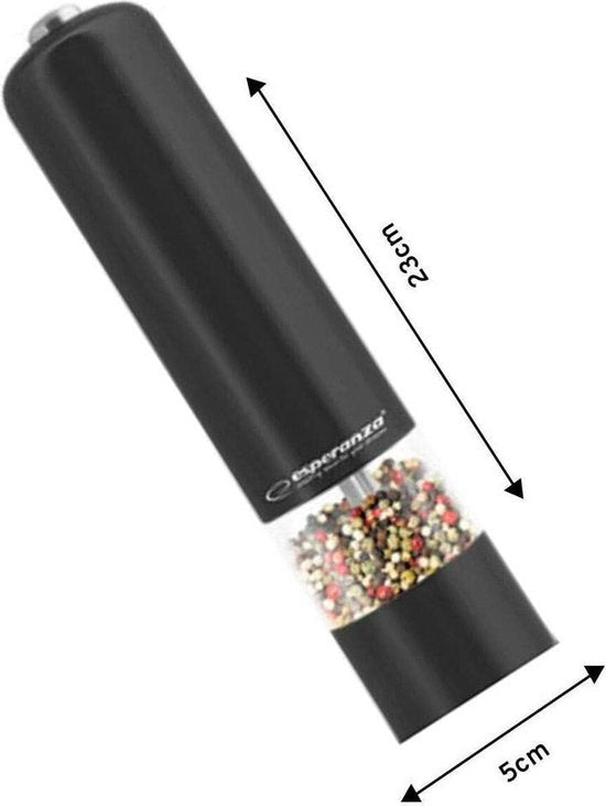 Esperanza Malabar pepermolen - elektrisch met LED-verlichting - instelbare maalgraad - Zwart