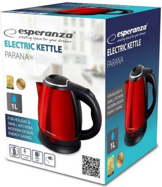 Esperanza Parana waterkoker - 1 liter 1350 watt - rood