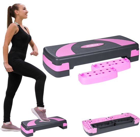 Rebel Active stepper - aerobics stepbank in hoogte verstelbaar tot 20 cm - Grijs paars