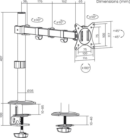 Maclean monitorbeugel - bureausteun 17-32 inch - dubbele arm - VESA 75×75 en 100×100 - max. 9 kg