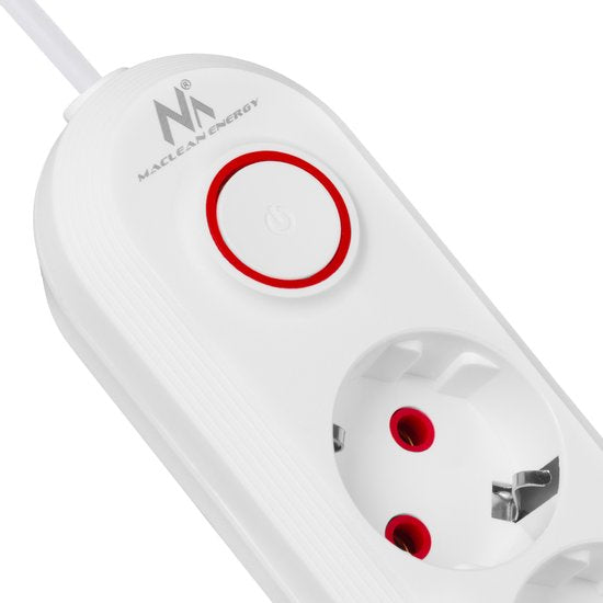 Maclean stekkerdoos - verlengkabel 1,5 m - 3 stopcontacten + 3× USB - max. 2500 watt - Wit