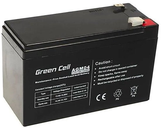 Green Cell VRLA AGM accu - 12V 7Ah - 7000 mAh - 6,3 mm aansluiting