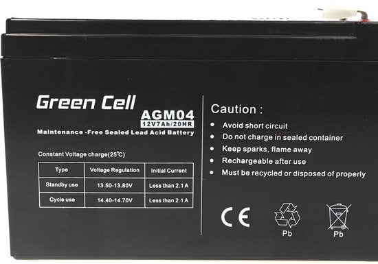 Green Cell VRLA AGM accu - 12V 7Ah - 7000 mAh - 6,3 mm aansluiting