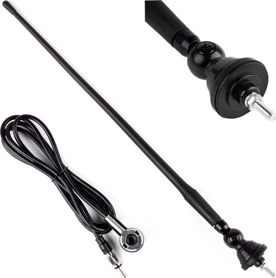 Amio auto antenne - universeel met voet - 34 cm - 5 mm - 1,4 m kabel - Rubber