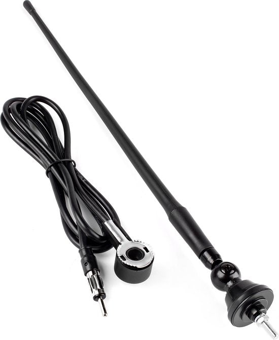 Amio auto antenne - universeel met voet - 34 cm - 5 mm - 1,4 m kabel - Rubber