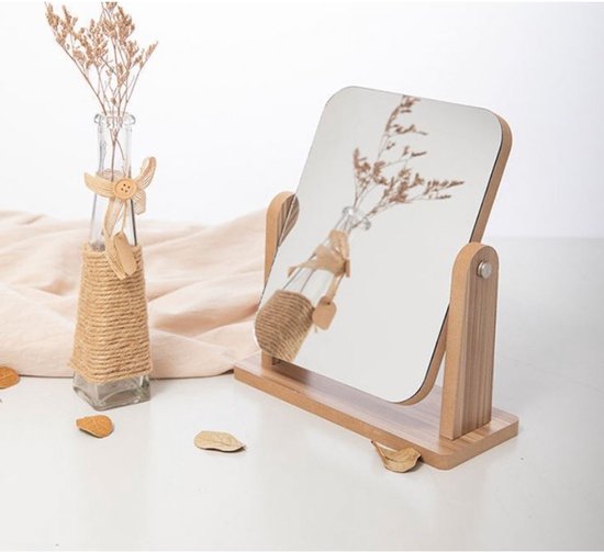Houten make-upspiegel - staand - 25×22×12 cm