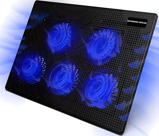 Laptopkoeler - 12 tot 17 inch - 5 fluisterstille ventilatoren met LED - verstelbare laptopstandaard met USB
