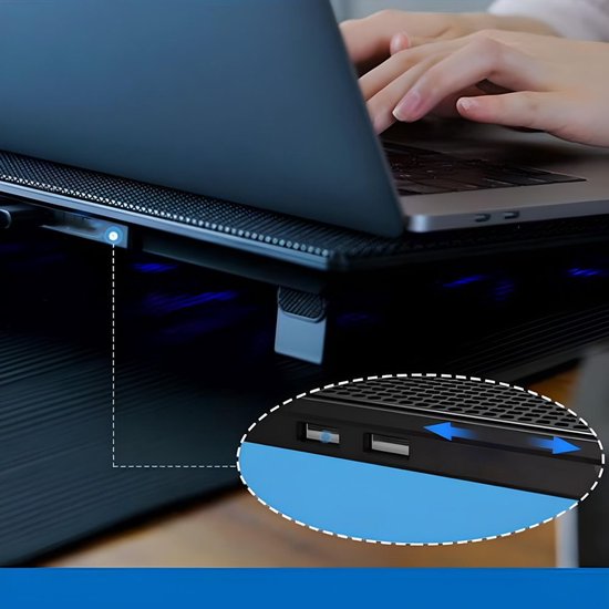 Laptopkoeler - 12 tot 17 inch - 5 fluisterstille ventilatoren met LED - verstelbare laptopstandaard met USB
