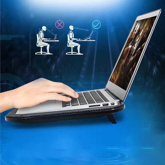 Laptopkoeler - 12 tot 17 inch - 5 fluisterstille ventilatoren met LED - verstelbare laptopstandaard met USB