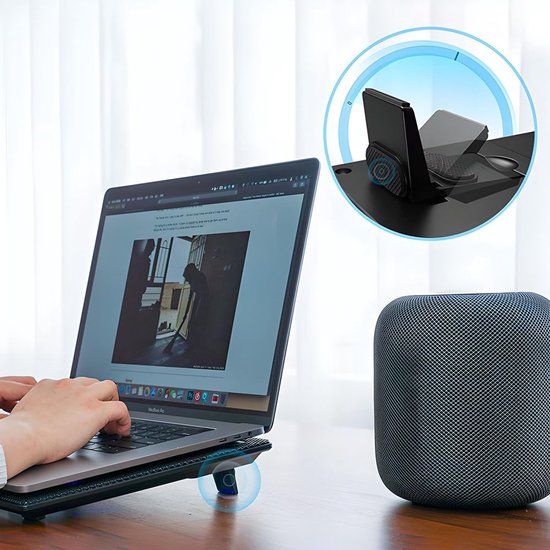Laptopkoeler - 12 tot 17 inch - 5 fluisterstille ventilatoren met LED - verstelbare laptopstandaard met USB