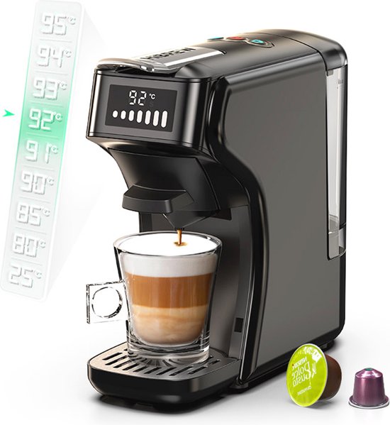 HiBREW H1B koffiezetapparaat - 6-in-1 pads - 19 bar drukextractie - watertank 600 ml - koud/warm-modus - LED-indicator - EU-stekker - Zwart